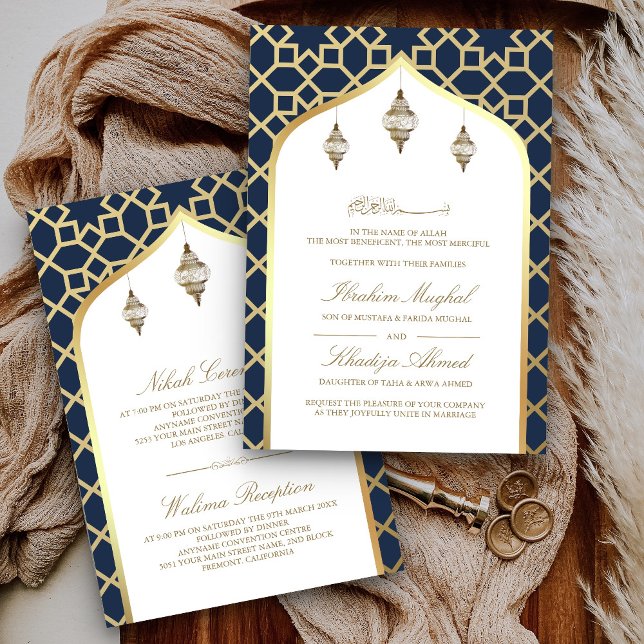 Invitación Boda Musulmán de linternas colgantes de oro azul d (Subido por el creador)