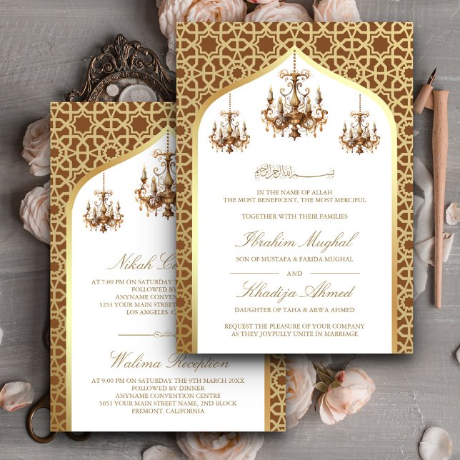 Invitación Boda musulmán de oro marrón candelabro antiguo (Subido por el creador)