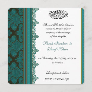 Invitación Boda musulmán del brocado azul del damasco