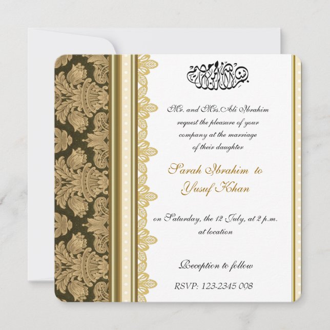 Invitación Boda musulmán del brocado del damasco del oro (Anverso)