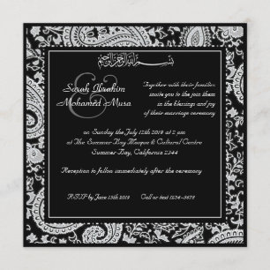 Invitación Boda musulmán del damasco indio blanco y negro