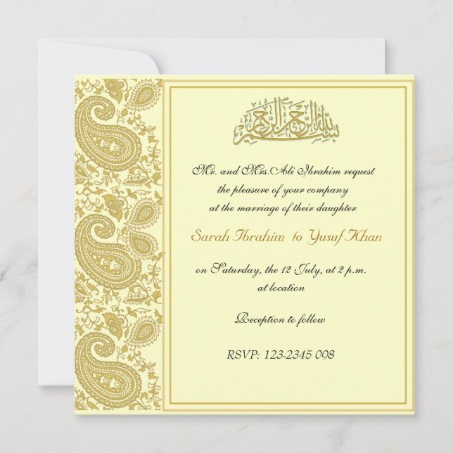Invitación Boda musulmán del oro (Anverso)