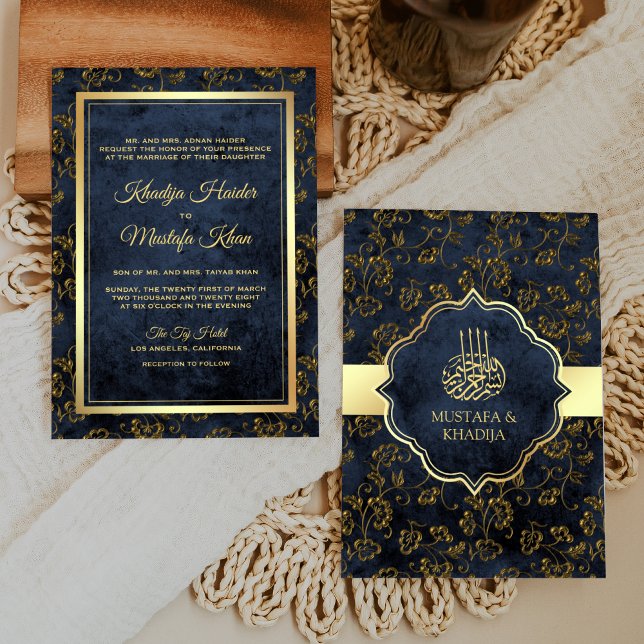 Invitación Boda musulmán filial azul de la Marina Rusa de Oro (Subido por el creador)