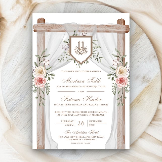 Invitación Boda musulmán islámico con capucha floral de mader (Subido por el creador)