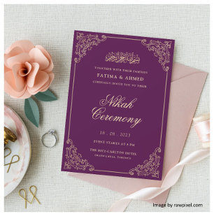 Invitación Boda musulmán islámico de color morado dorado