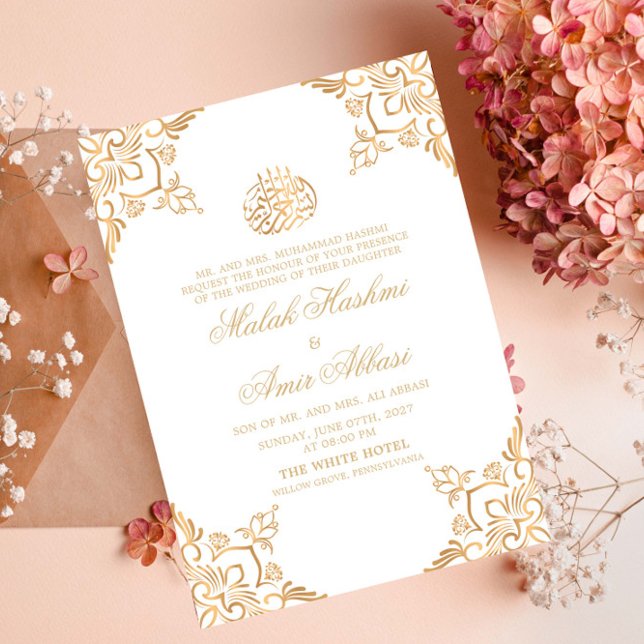 Invitación Boda musulmán islámico de diseño oriental de oro b (Subido por el creador)