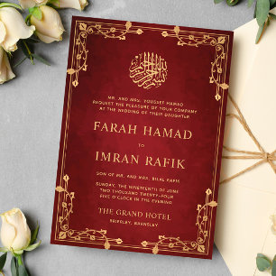 Invitación Boda musulmán islámico de la frontera dorada roja