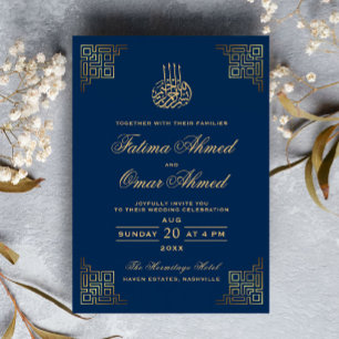 Invitación Boda musulmán islámico de la Marina de Oro Geométr
