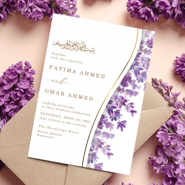 Invitación Boda musulmán islámico de lavanda morada de oro mo (Subido por el creador)
