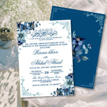 Boda musulmán islámico floral azul mínimo I