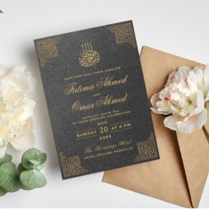 Invitación Boda musulmán islámico gris geométrico de la front