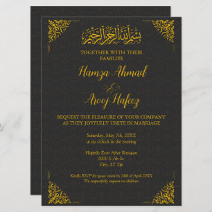 Invitación Boda musulmán moderno negro y oro