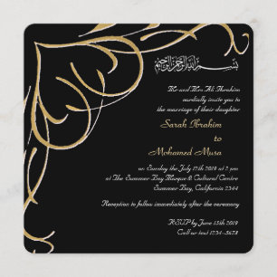 Invitación boda musulmán negro y dorado