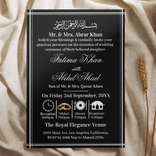 Invitación Boda musulmán Nikah blanco negro moderno