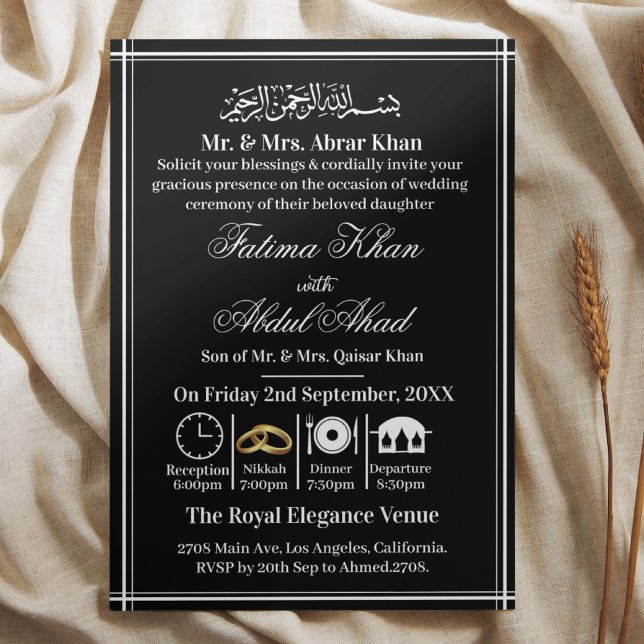 Invitación Boda musulmán Nikah blanco negro moderno (Subido por el creador)