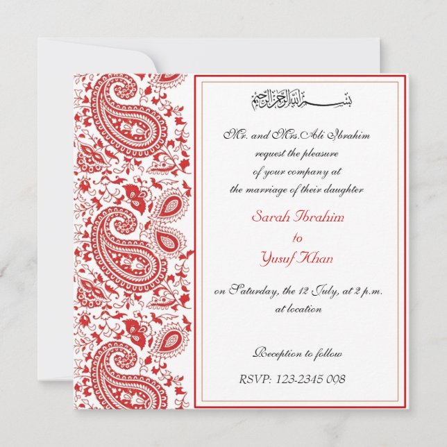 Invitación Boda musulmán rojo y blanco (Anverso)