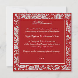Invitación Boda musulmán rojo y blanco de Paisley