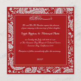 Invitación Boda musulmán rojo y blanco de Paisley