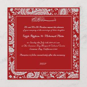 Invitación Boda musulmán rojo y blanco de Paisley