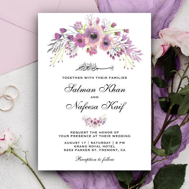 Invitación Boda musulmán ruso morado floral (Subido por el creador)