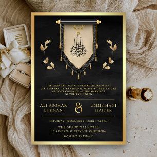 Invitación Boda Musulmana Antigua con Rollo de Oro Negro