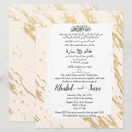 Invitación Boda Musulmana Árabe e Inglesa en Oro de Mármol