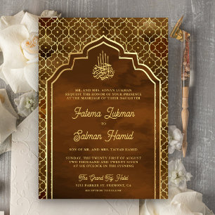 Invitación Boda Musulmana Arco Marroquí Dorado Marrón