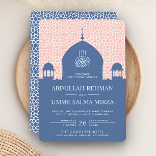 Invitación Boda musulmana azul domo islámico