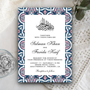 Invitación Boda musulmana azul y rosa de la región árabe islá