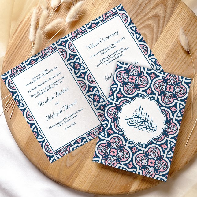 Invitación Boda musulmana azul y rosa de la región árabe islá (Subido por el creador)