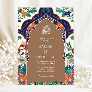 Invitación Boda Musulmana Beige con Incrustaciones Florales P