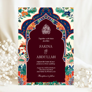Invitación Boda Musulmana Burgundy con Incrustaciones Florale