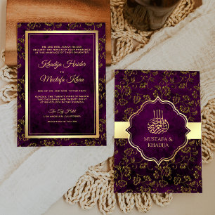 Invitación Boda Musulmana con Filigrana Púrpura Dorada Rústic