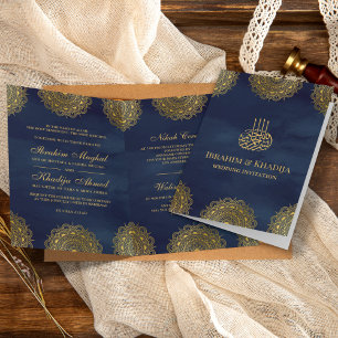 Invitación Boda Musulmana con Motivo Asiático en Azul Marino