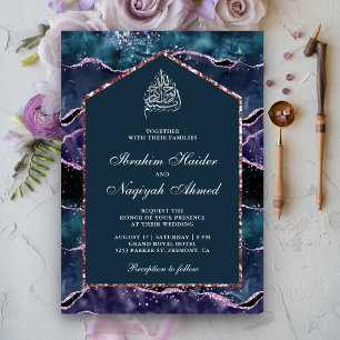 Invitación Boda Musulmana de Arco de Mármol Azul Púrpura Oceá