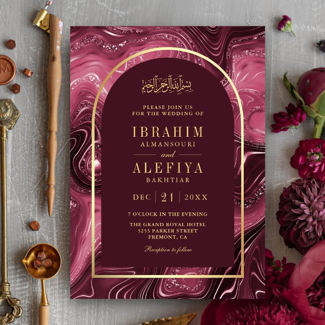Invitación Boda Musulmana de Arco de Mármol de Borgoña (Subido por el creador)