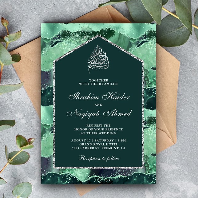 Invitación Boda Musulmana de Arco de Mármol de Plata Verde de (Subido por el creador)