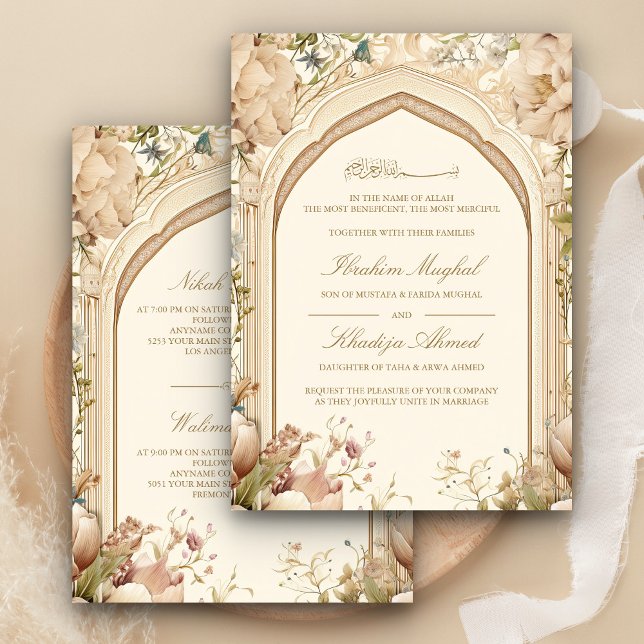 Invitación Boda Musulmana de Arco Floral Crema Terroso Rústic (Subido por el creador)