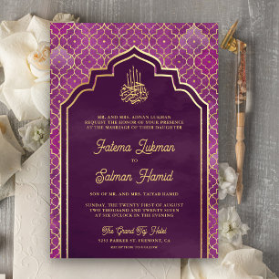 Invitación Boda Musulmana de Arco Marroquí de Oro Púrpura