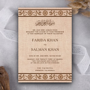 Invitación Boda Musulmana de Bordado Floral Tradicional en Ar