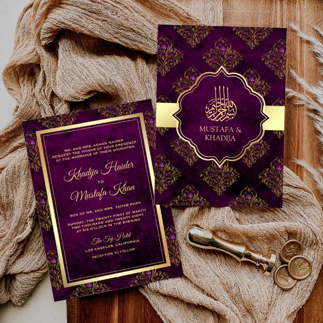 Invitación Boda musulmana de Damasco púrpura de oro ruso vint (Subido por el creador)