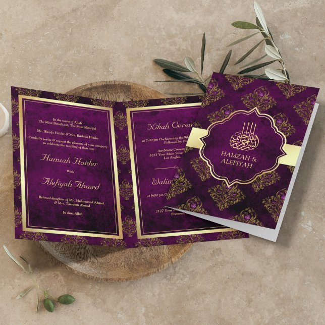 Invitación Boda musulmana de Damasco púrpura de oro ruso vint (Subido por el creador)