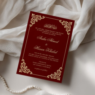 Invitación Boda Musulmana de Escritura Roja Borgoña Barroca V
