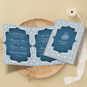 Invitación Boda musulmana de estilo persa blanco y azul