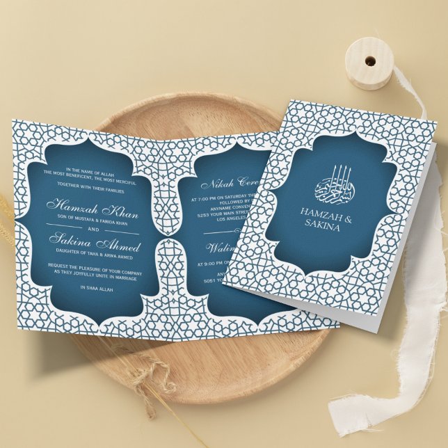 Invitación Boda musulmana de estilo persa blanco y azul (Subido por el creador)