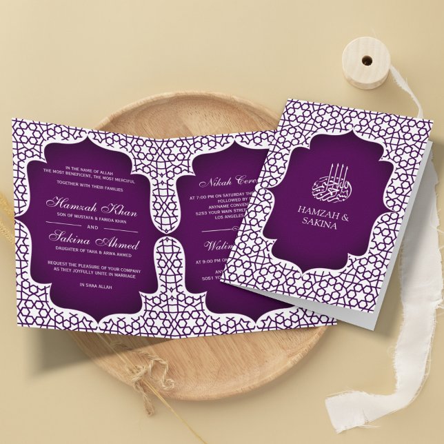 Invitación Boda musulmana de estilo persa blanco y morado (Subido por el creador)