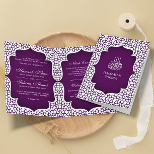 Invitación Boda Musulmana de Estilo Persa Blanco y Púrpura