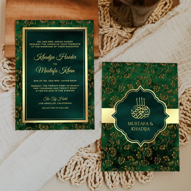 Invitación Boda musulmana de filigrana rusa de oro verde esme (Subido por el creador)