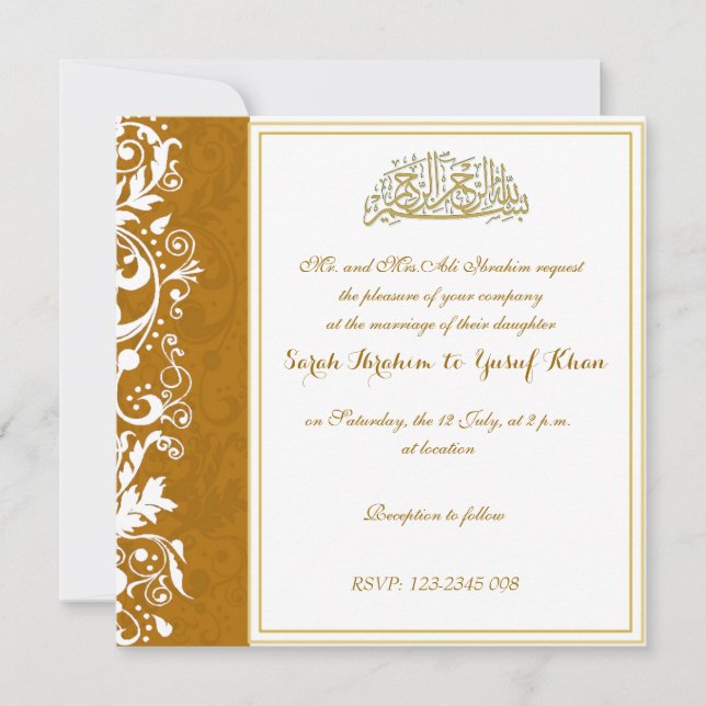 Invitación boda musulmana de Gold Brocade (Anverso)