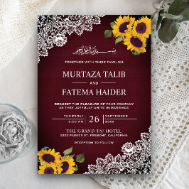 Invitación Boda musulmana de la flor del girasol de la madera